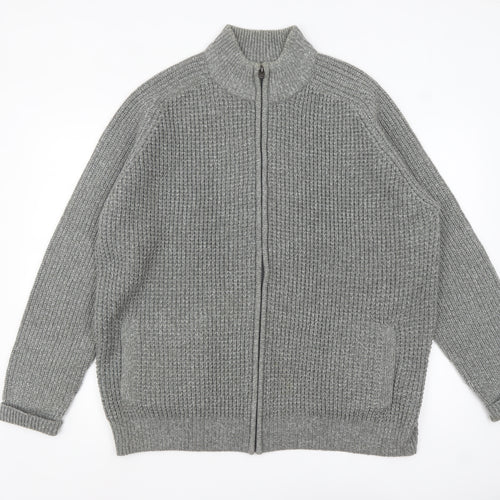 Tu Men’s Grey 2XL High Neck Full Zip Knit Jumper