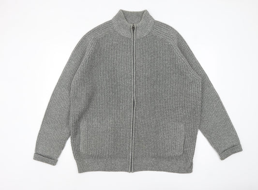 Tu Men’s Grey 2XL High Neck Full Zip Knit Jumper