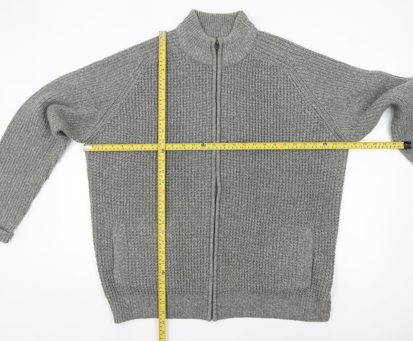 Tu Men’s Grey 2XL High Neck Full Zip Knit Jumper