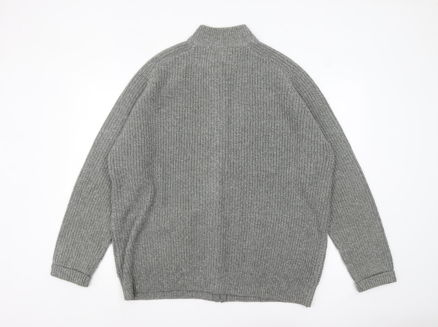 Tu Men’s Grey 2XL High Neck Full Zip Knit Jumper