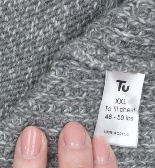 Tu Men’s Grey 2XL High Neck Full Zip Knit Jumper