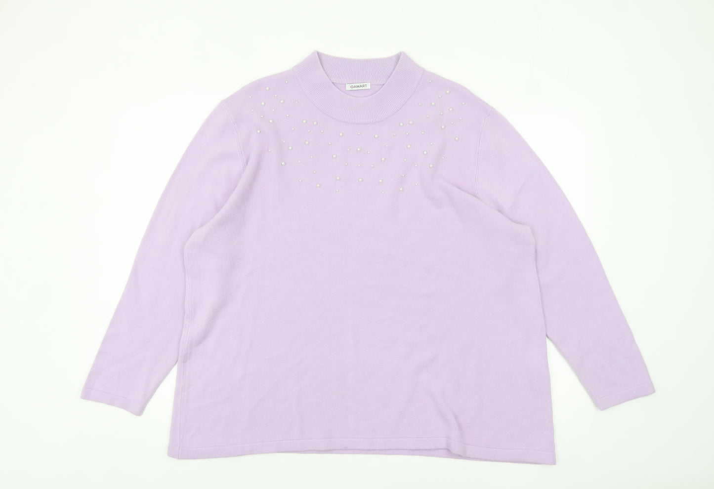 Damart Women’s Purple Mock Neck Beaded Pullover Jumper Size 26/28