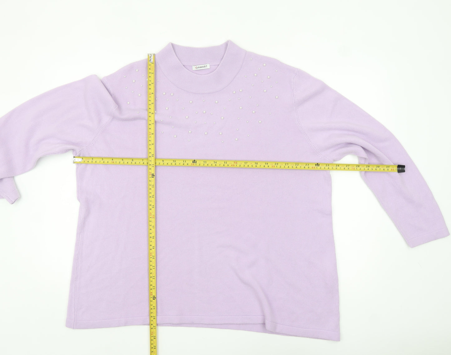 Damart Women’s Purple Mock Neck Beaded Pullover Jumper Size 26/28
