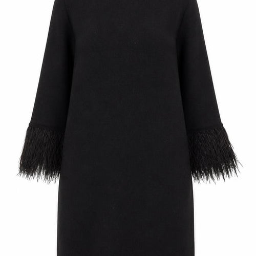 Zara Women Black Feather Trim Knit Shift Dress Size 12