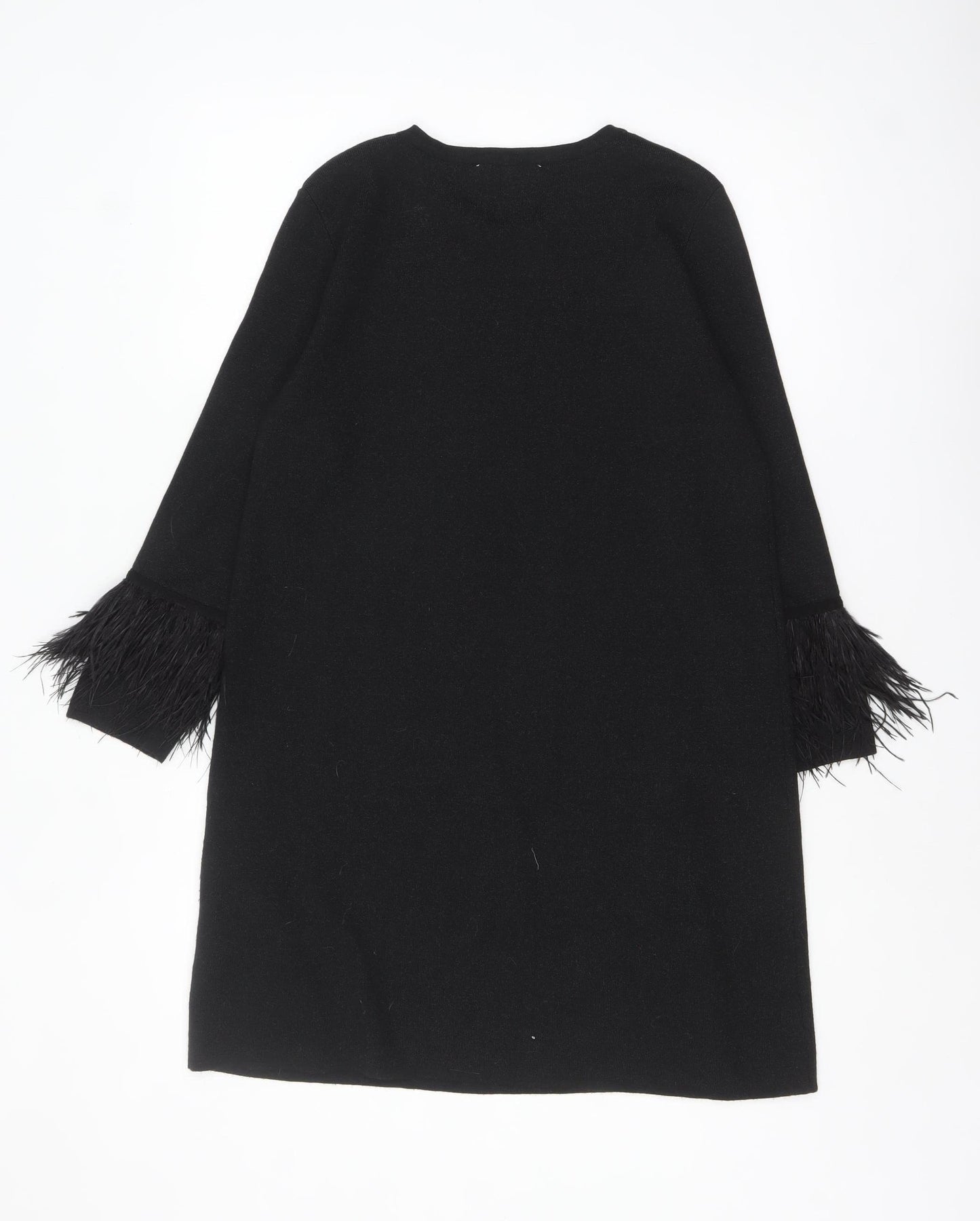 Zara Women Black Feather Trim Knit Shift Dress Size 12