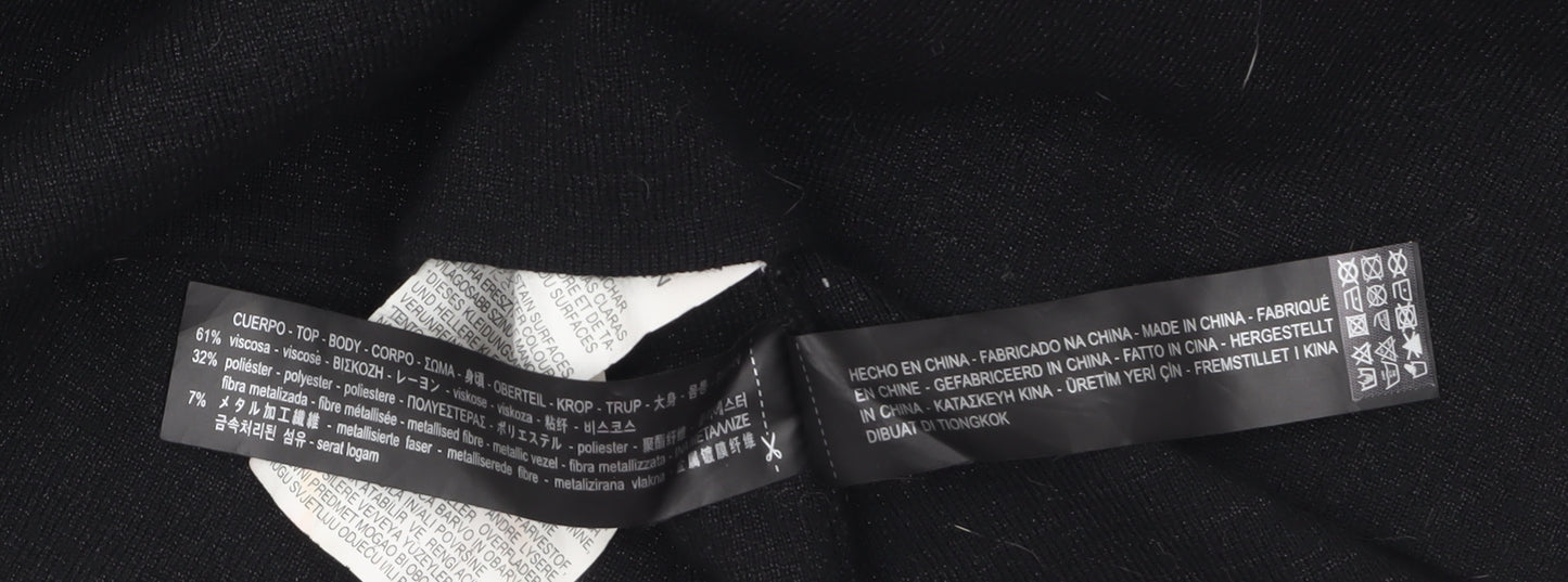 Zara Women Black Feather Trim Knit Shift Dress Size 12