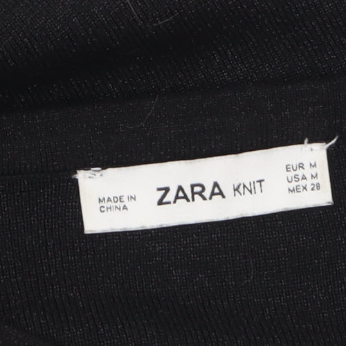 Zara Women Black Feather Trim Knit Shift Dress Size 12