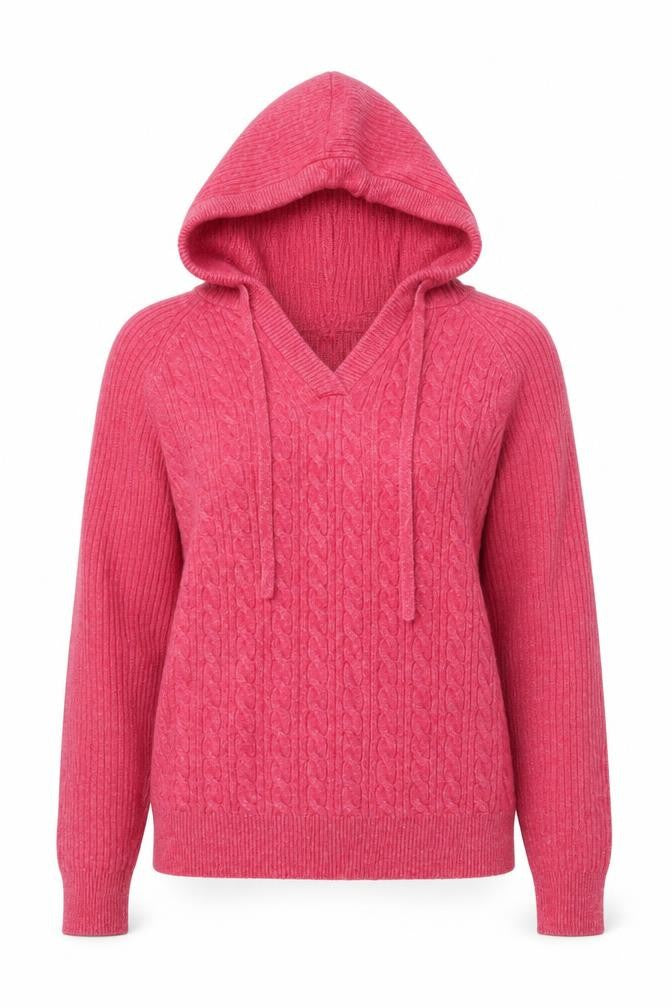Front view of Marks & Spencer Women's Pink Hooded Cable-Knit jumper, size S