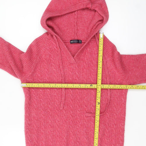 Marks and Spencer Women's Pink Hooded Cable-Knit Pullover Jumper Size S