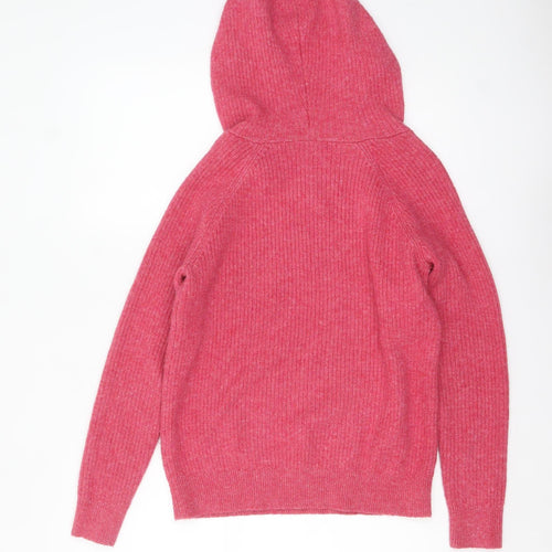 Marks and Spencer Women's Pink Hooded Cable-Knit Pullover Jumper Size S