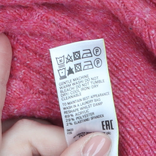 Marks and Spencer Women's Pink Hooded Cable-Knit Pullover Jumper Size S