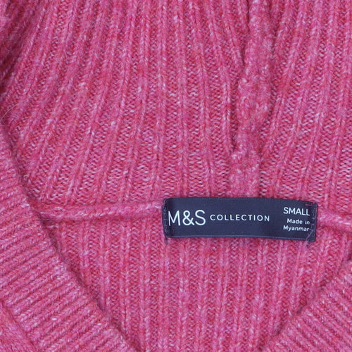 Marks and Spencer Women's Pink Hooded Cable-Knit Pullover Jumper Size S