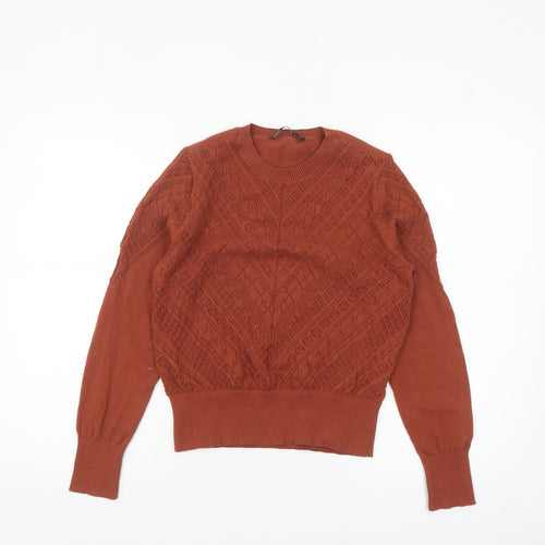 ONLY Women's Brown Knit Crew Neck Pullover Jumper Size S
