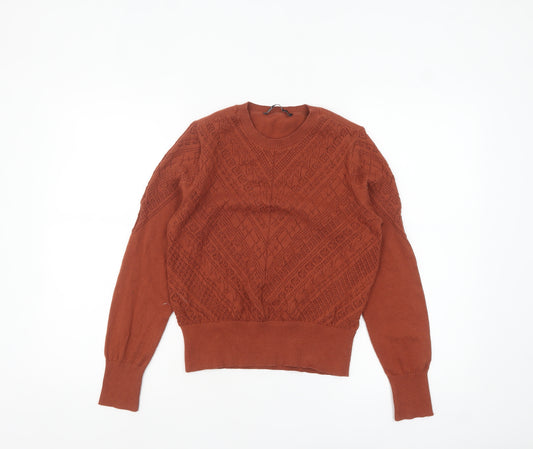 ONLY Women's Brown Knit Crew Neck Pullover Jumper Size S