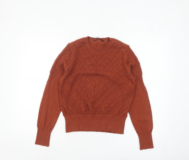 ONLY Women's Brown Knit Crew Neck Pullover Jumper Size S