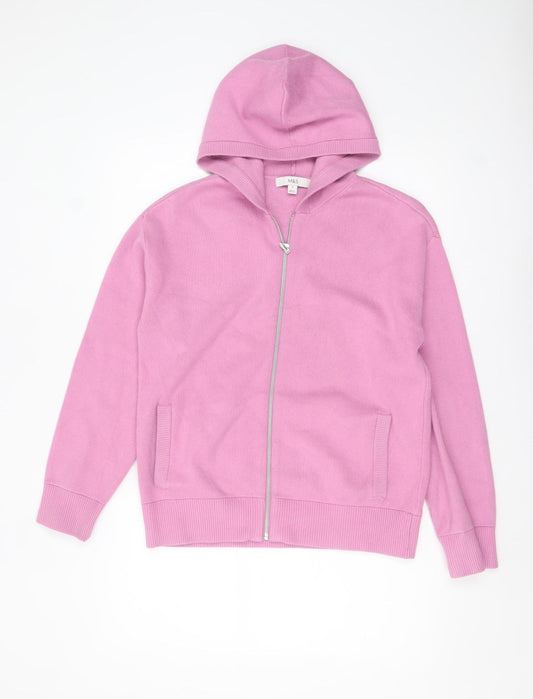 Marks and Spencer Womens Pink Full Zip Hooded Knit Jumper M