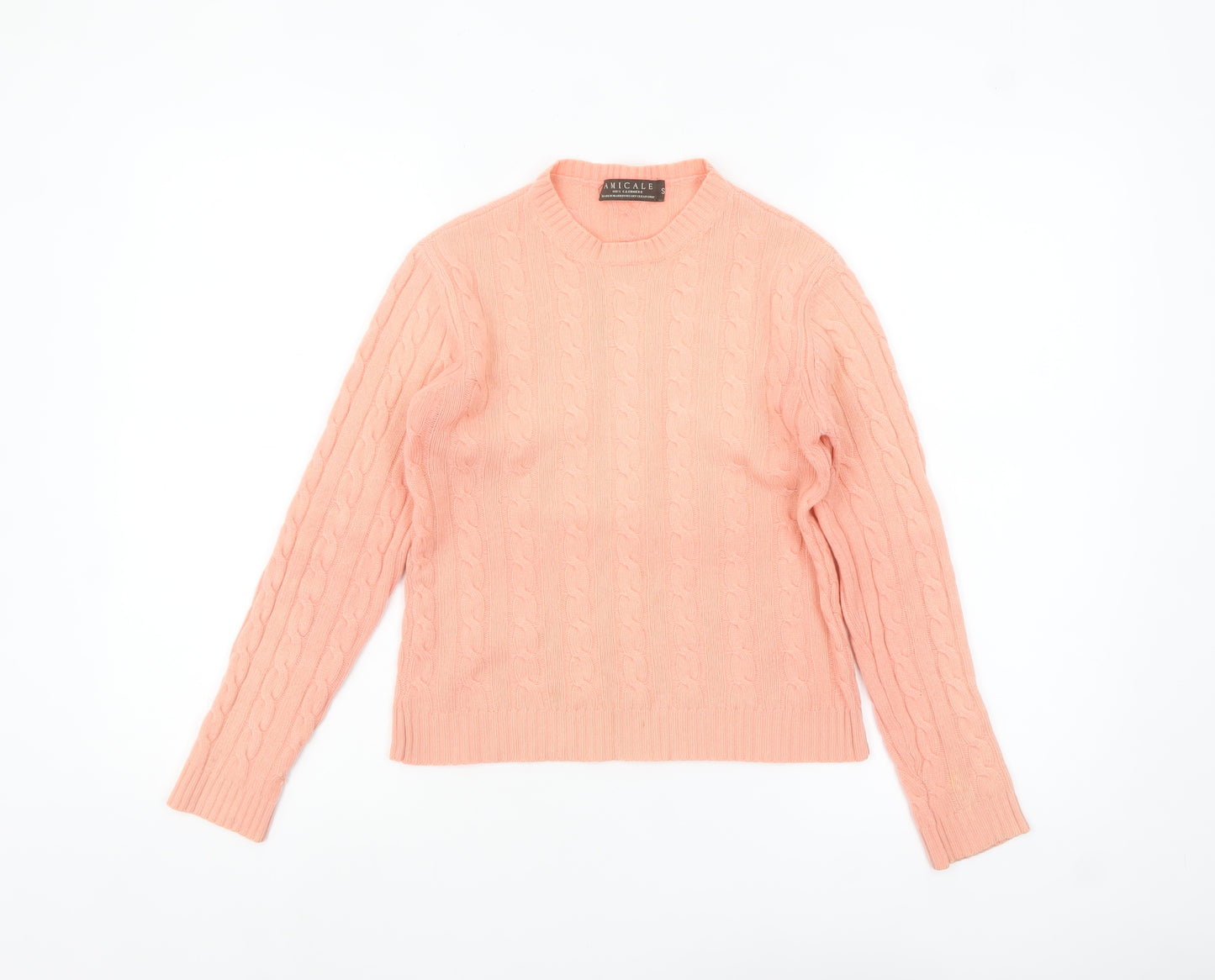 Amicale Womens Pink 100% Cashmere Cable-Knit Jumper Size S