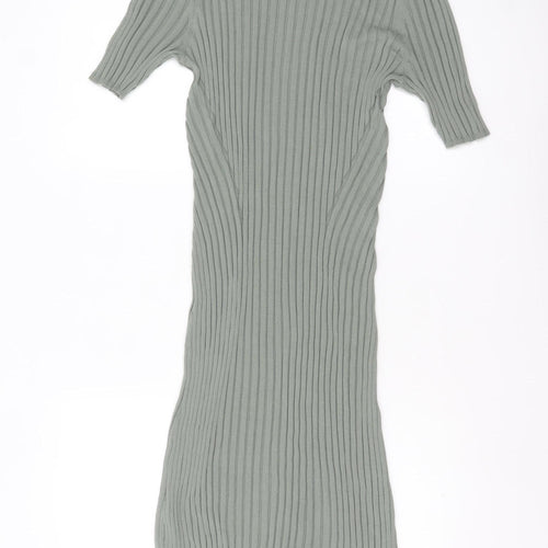 Marks and Spencer Women Green Size 16 Ribbed Knit Midi Bodycon Dress