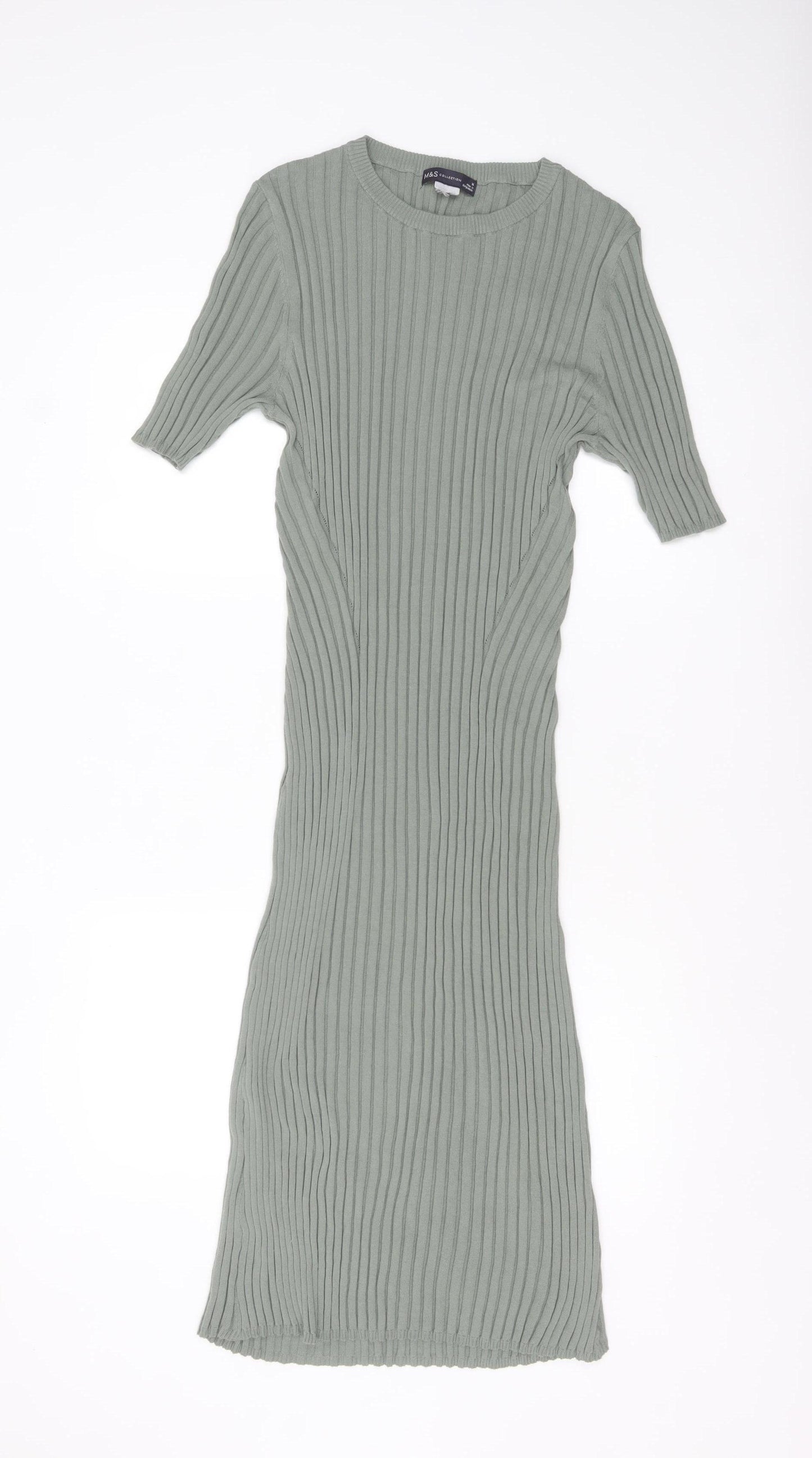 Marks and Spencer Women Green Size 16 Ribbed Knit Midi Bodycon Dress