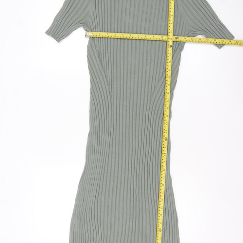 Marks and Spencer Women Green Size 16 Ribbed Knit Midi Bodycon Dress
