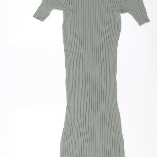 Marks and Spencer Women Green Size 16 Ribbed Knit Midi Bodycon Dress