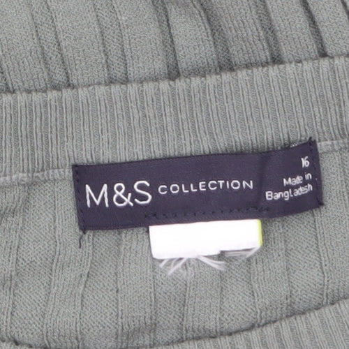 Marks and Spencer Women Green Size 16 Ribbed Knit Midi Bodycon Dress