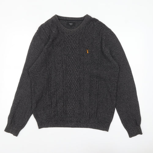 Next Men's Grey Cable Knit Crew Neck Jumper Size L
