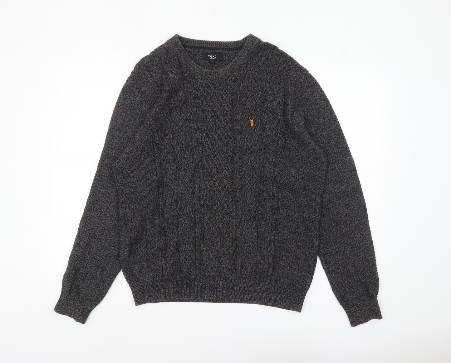 Next Men's Grey Cable Knit Crew Neck Jumper Size L