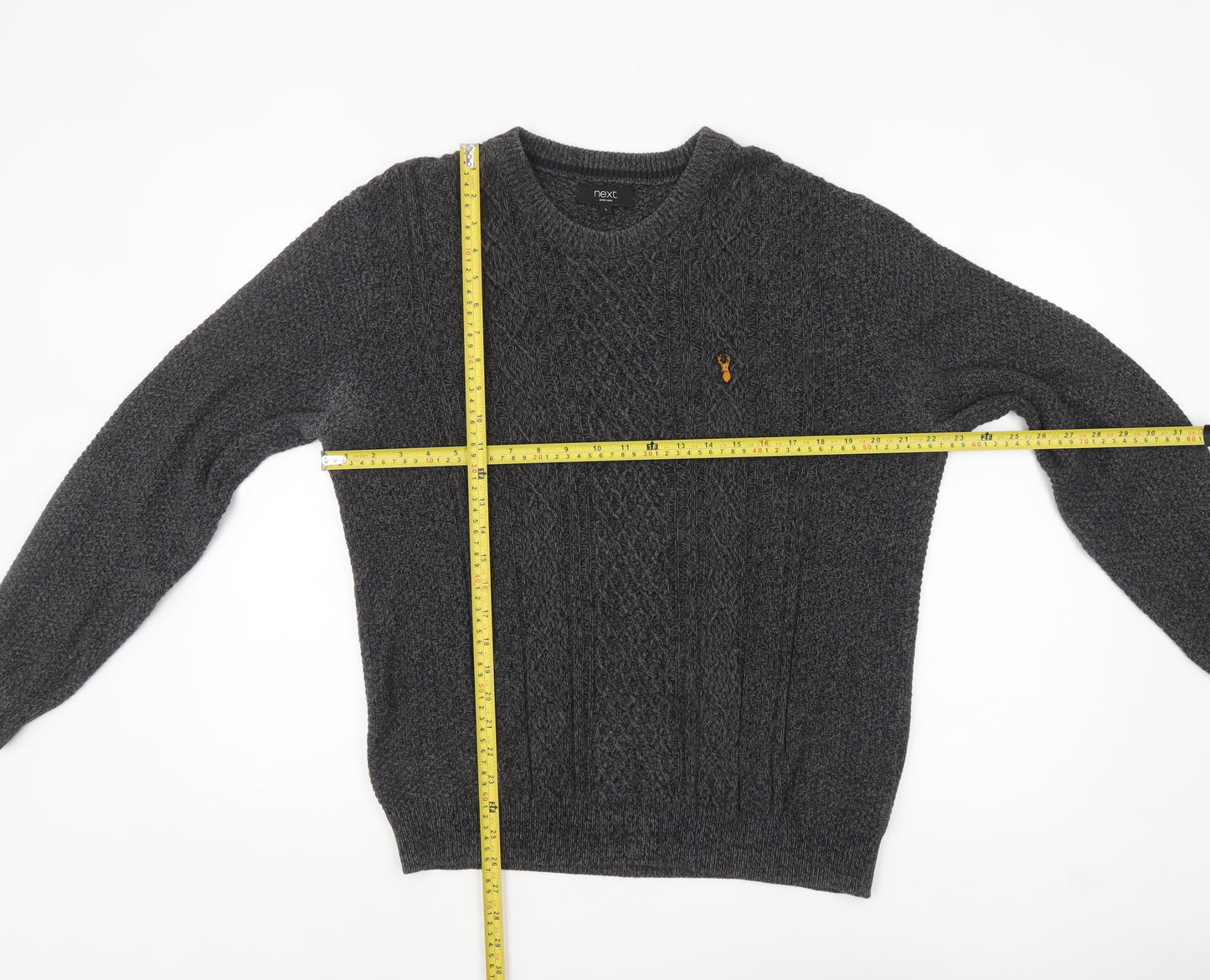 Next Men's Grey Cable Knit Crew Neck Jumper Size L