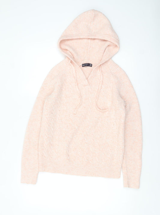 Marks and Spencer Women’s Pink Cable Knit Hooded Jumper Size S