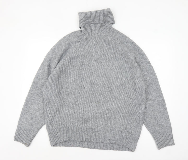 Mango Womens Grey Roll Neck Chunky Knit Pullover Jumper M