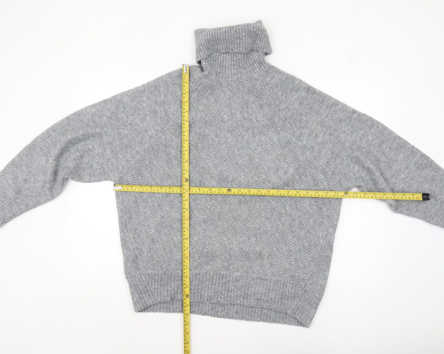 Mango Womens Grey Roll Neck Chunky Knit Pullover Jumper M