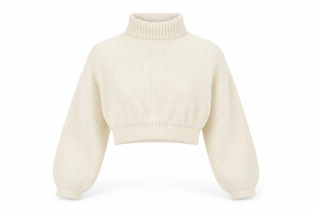 ROMWE Women Beige Roll Neck Chunky Knit Crop Jumper Size 8