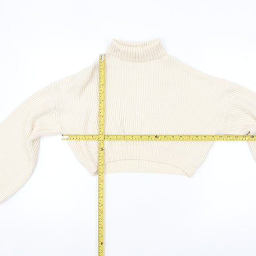 ROMWE Women Beige Roll Neck Chunky Knit Crop Jumper Size 8