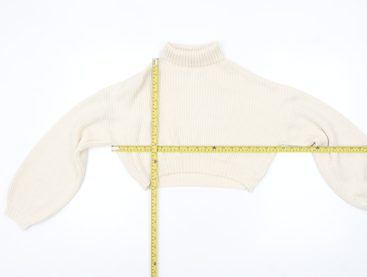 ROMWE Women Beige Roll Neck Chunky Knit Crop Jumper Size 8