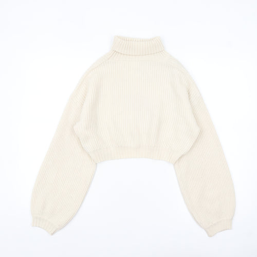 ROMWE Women Beige Roll Neck Chunky Knit Crop Jumper Size 8