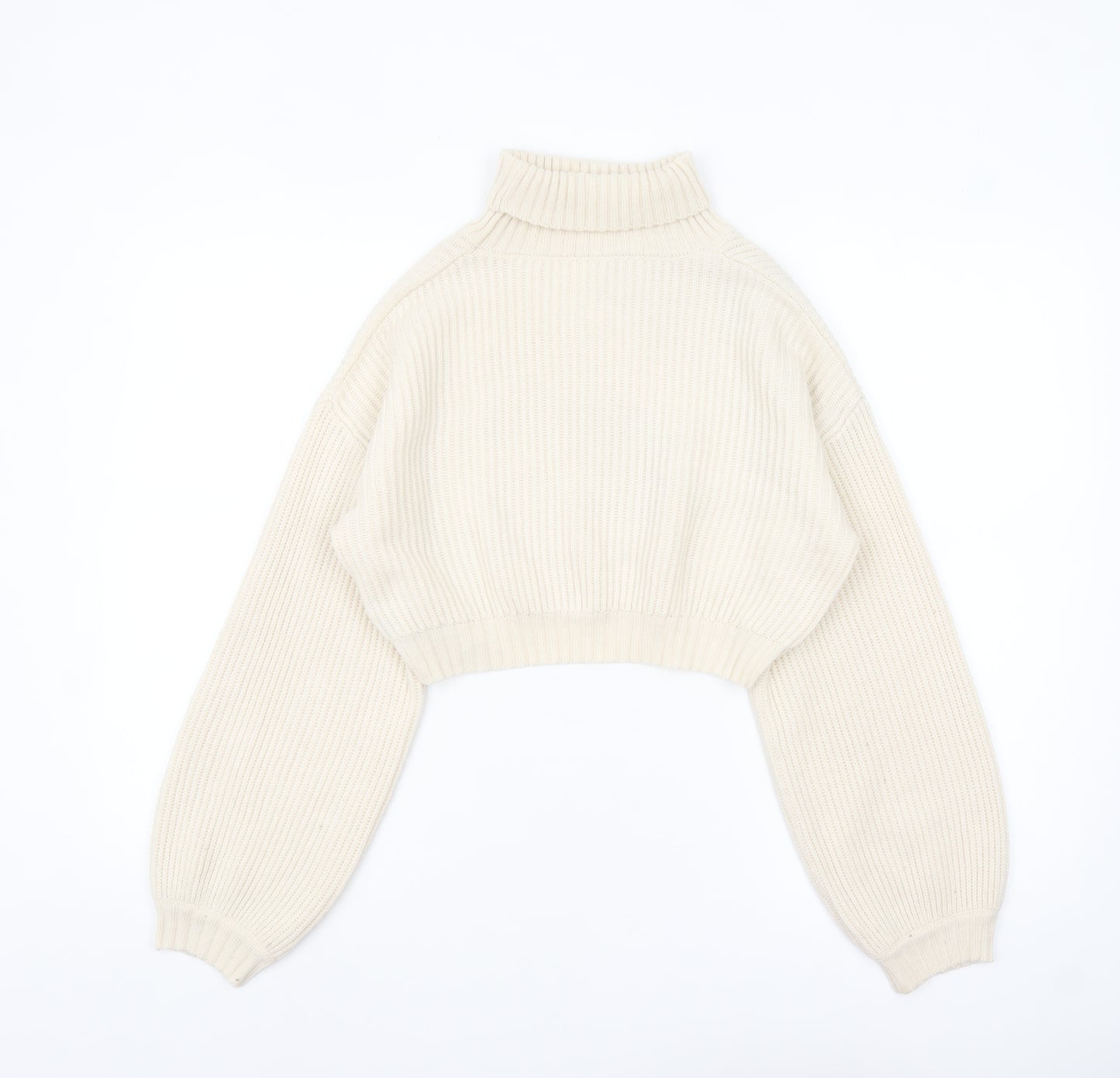 ROMWE Women Beige Roll Neck Chunky Knit Crop Jumper Size 8