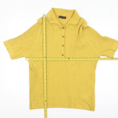Marks and Spencer Women Yellow Collared Short Sleeve Ribbed Henley Jumper Size 24