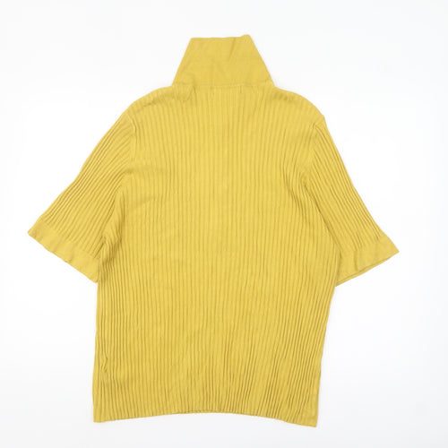 Marks and Spencer Women Yellow Collared Short Sleeve Ribbed Henley Jumper Size 24