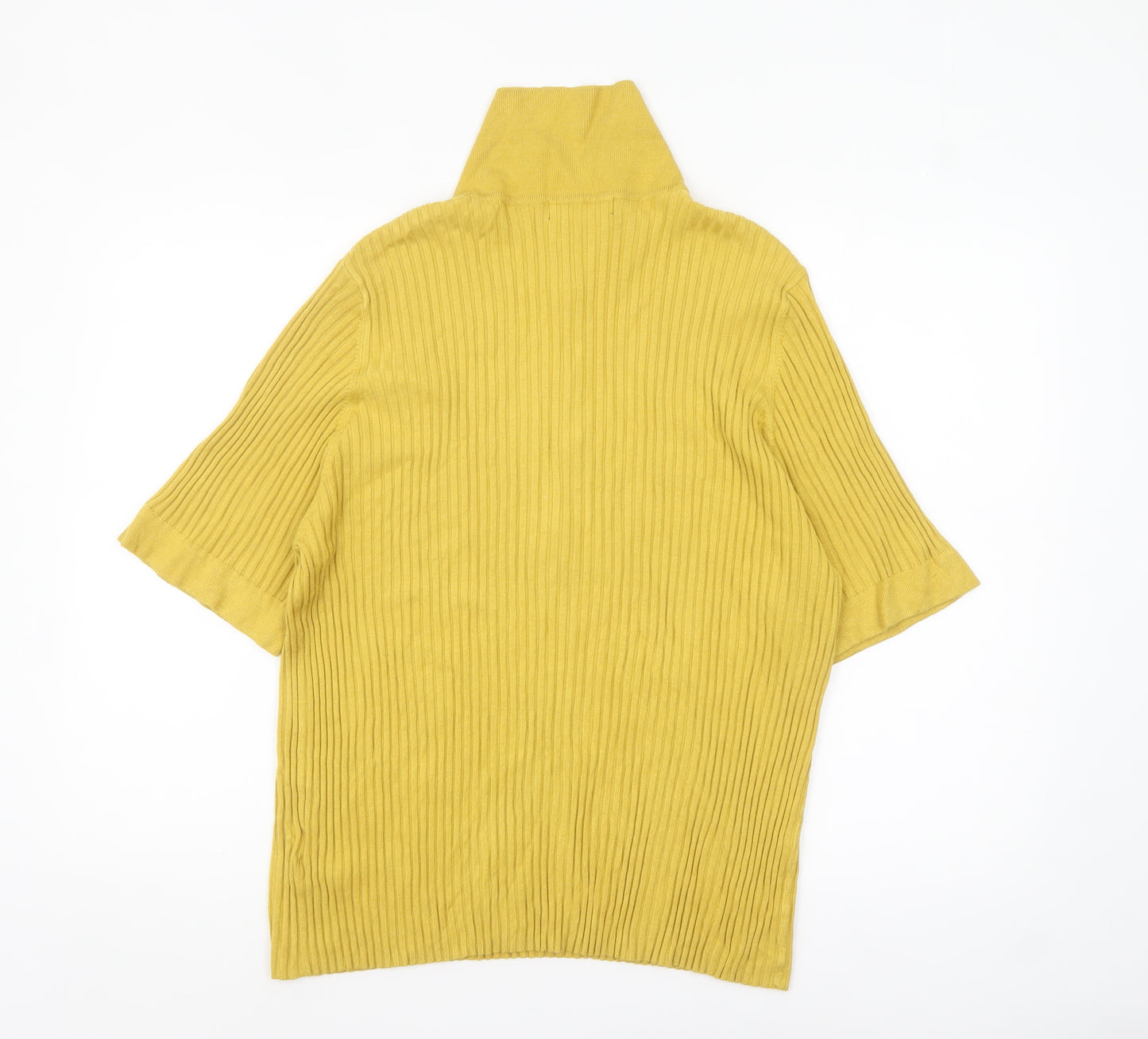 Marks and Spencer Women Yellow Collared Short Sleeve Ribbed Henley Jumper Size 24