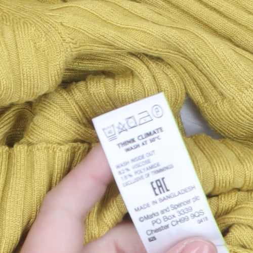 Marks and Spencer Women Yellow Collared Short Sleeve Ribbed Henley Jumper Size 24