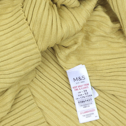 Marks and Spencer Women Yellow Collared Short Sleeve Ribbed Henley Jumper Size 24