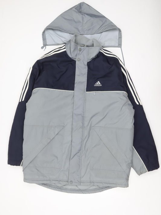 Adidas Men’s Grey Hooded Puffer Jacket Size L Water Resistant Winter Coat
