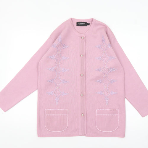 Paramour Women Pink Embroidered Long Sleeve Knit Cardigan Size S