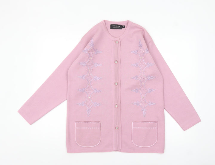 Paramour Women Pink Embroidered Long Sleeve Knit Cardigan Size S
