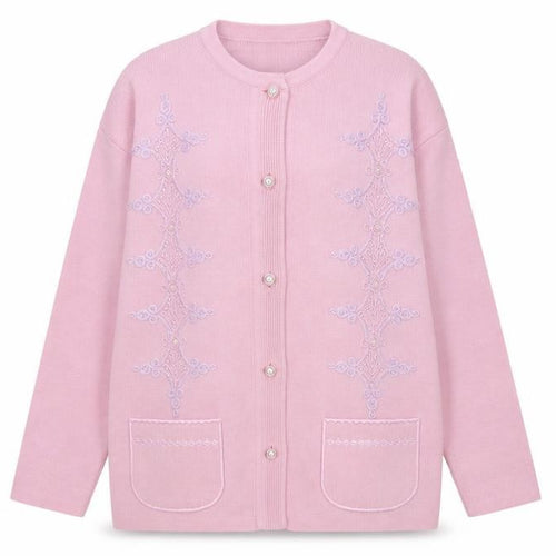 Paramour Women Pink Embroidered Long Sleeve Knit Cardigan Size S