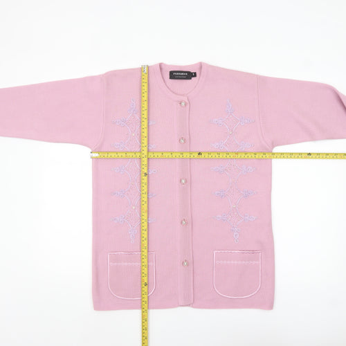 Paramour Women Pink Embroidered Long Sleeve Knit Cardigan Size S