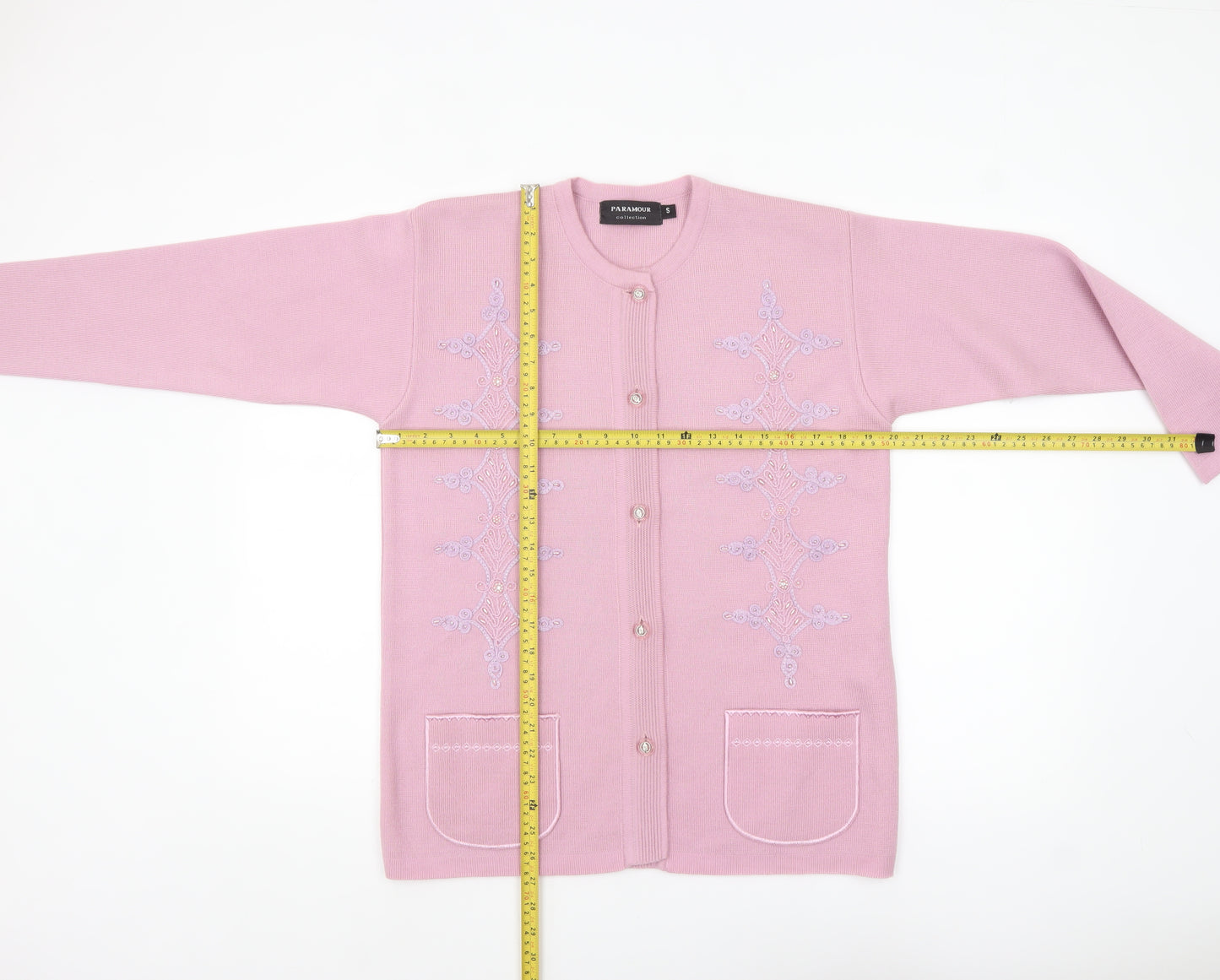 Paramour Women Pink Embroidered Long Sleeve Knit Cardigan Size S