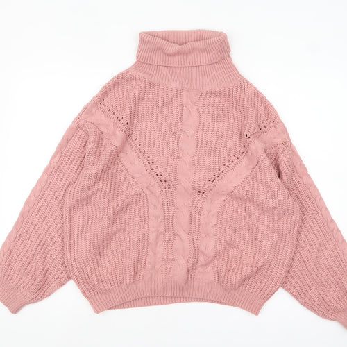 QED LDN Womens Pink Roll Neck Chunky Knit Jumper Size M