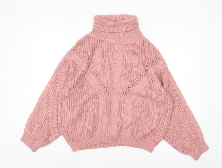 QED LDN Womens Pink Roll Neck Chunky Knit Jumper Size M